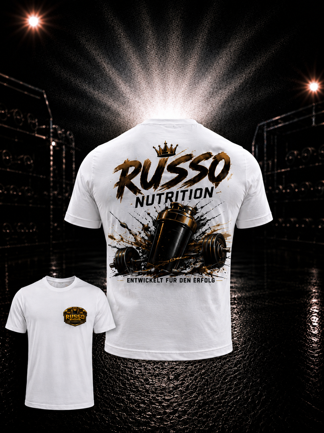Russo Nutrition Shirt Shaker mit Hantel